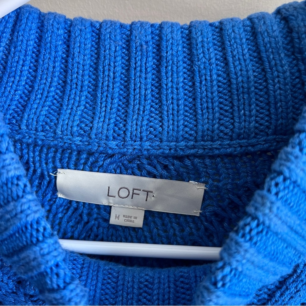 Loft Blue Stitch Cable Knit Chunky Pullover Mockneck Sweater - Picture 2 of 5